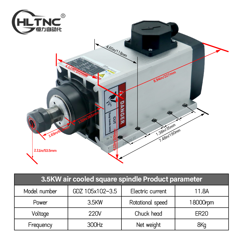 3.5KW ER20 220VSquare Fly-edge - Spindle Motor 评论和价格