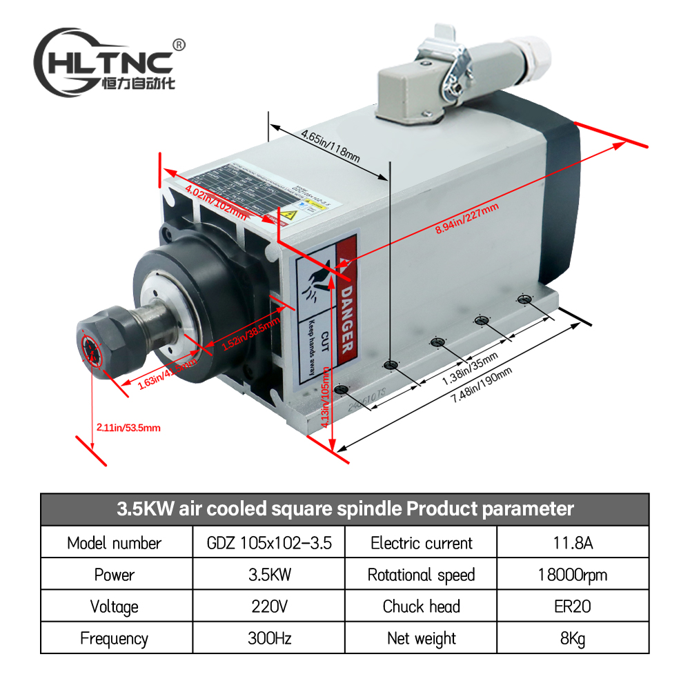 3.5KW ER20 220VSquare Fly-edge - Spindle Motor 评论和价格
